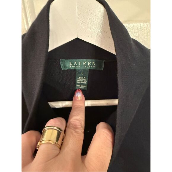 Lauren Ralph Lauren Black Jersey Funnel Neck Zip Button Jacket sz L EUC - Picture 5 of 9